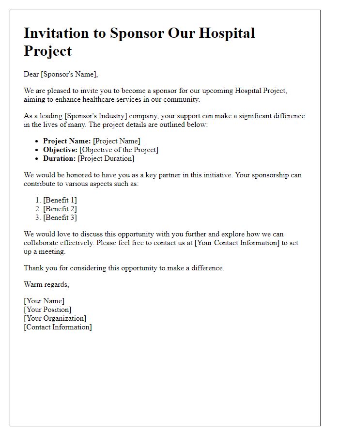 Letter template of invitation for hospital project sponsorship