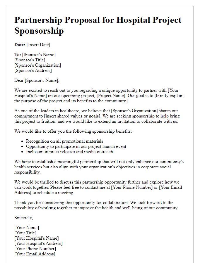 Letter template of partnership for hospital project sponsorship