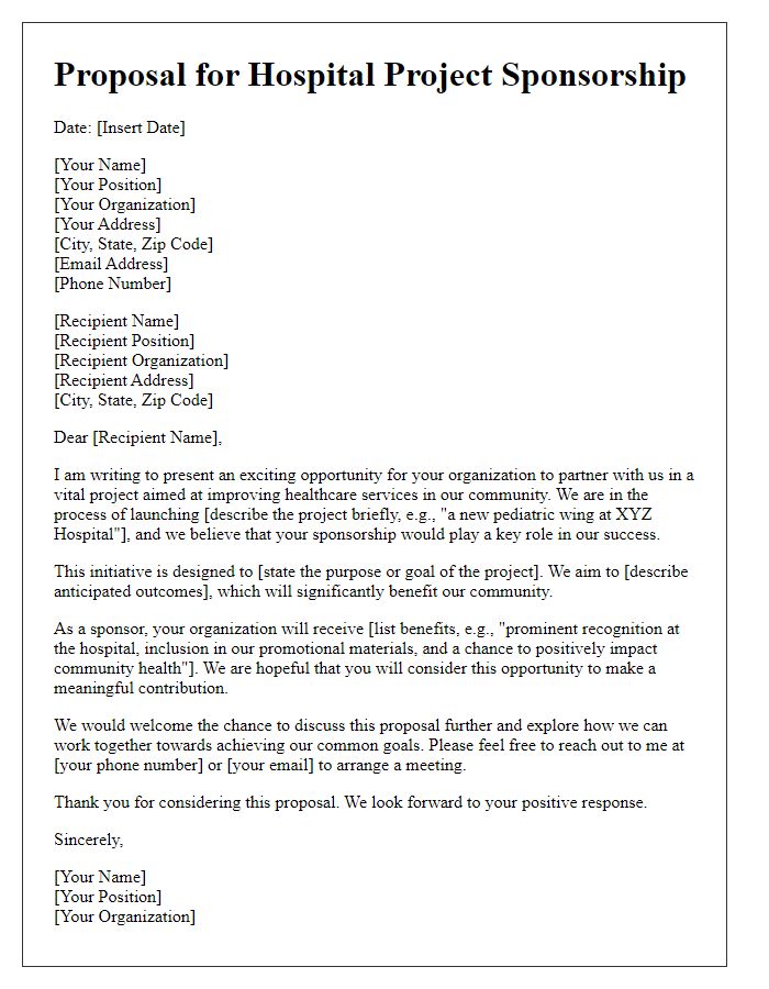 Letter template of proposal for hospital project sponsorship