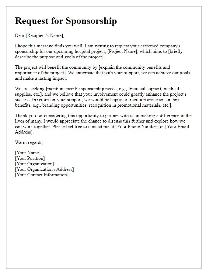 Letter template of request for hospital project sponsorship