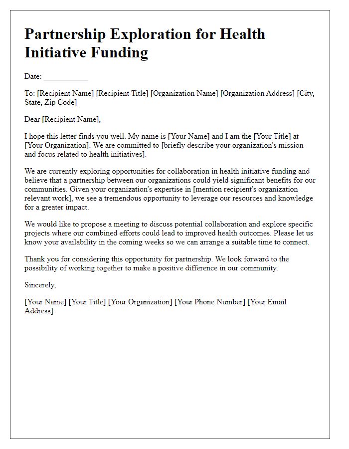 Letter template of partnership exploration for health initiative funding