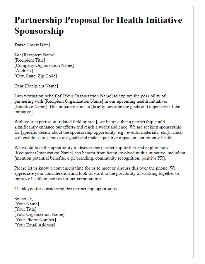 Letter template of proposal for partnership in health initiative sponsorship