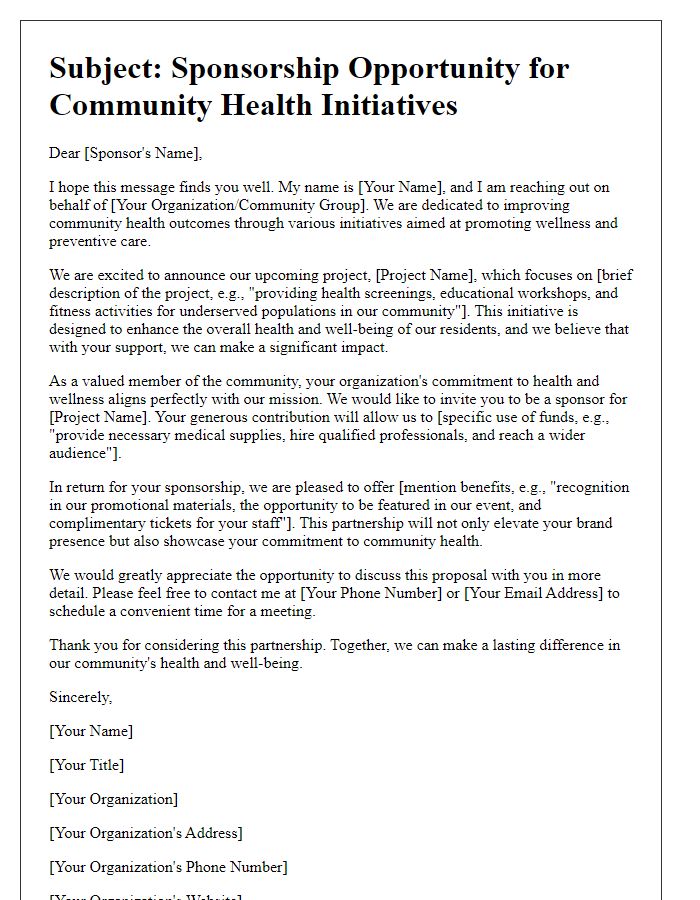 Letter template of sponsorship appeal for community health initiatives