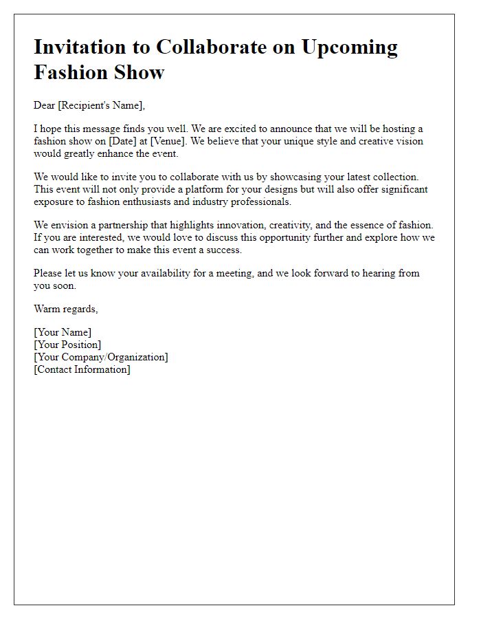 Letter template of collaboration invitation for a fashion show.