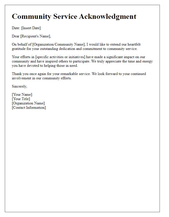 Letter template of acknowledgment for dedication in community service