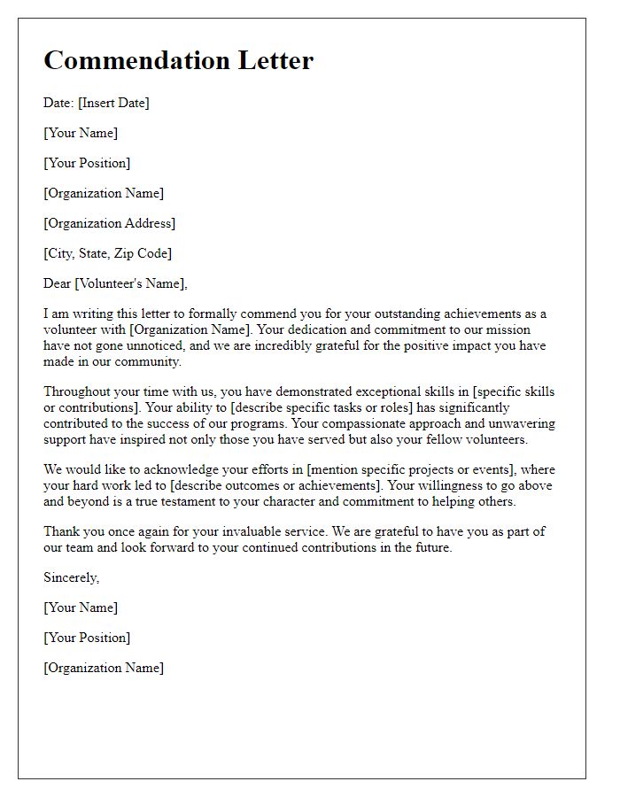 Letter template of commendation for outstanding volunteer achievements