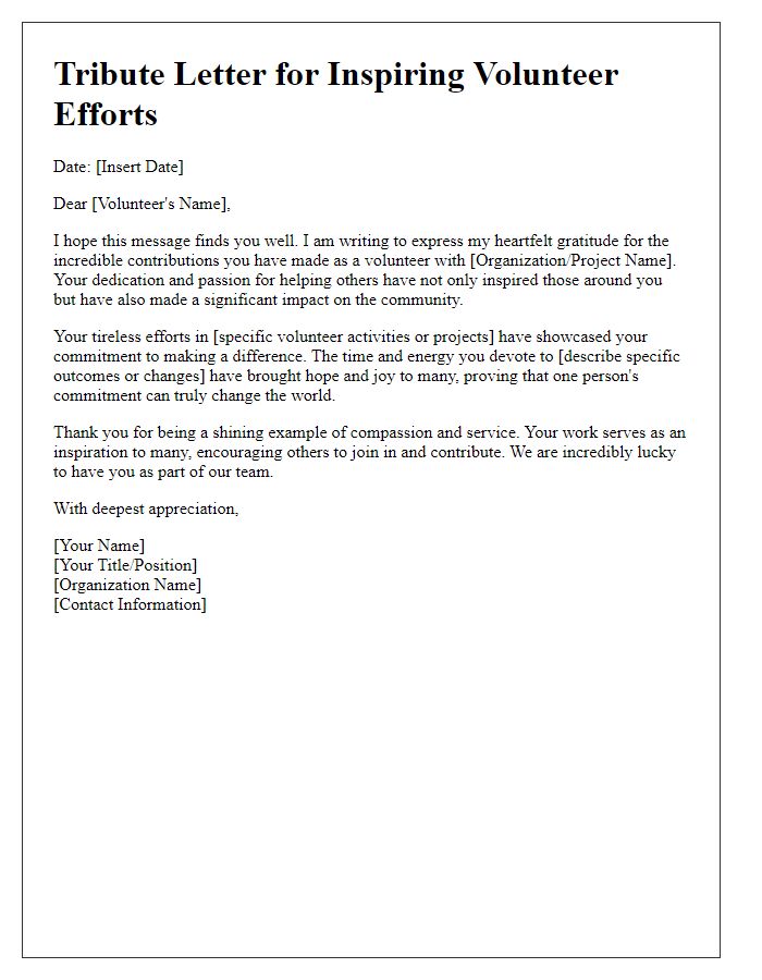 Letter template of tribute for inspiring volunteer efforts