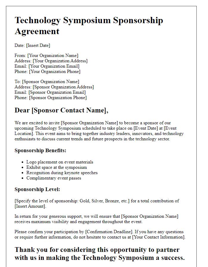 Letter template of technology symposium sponsorship agreement