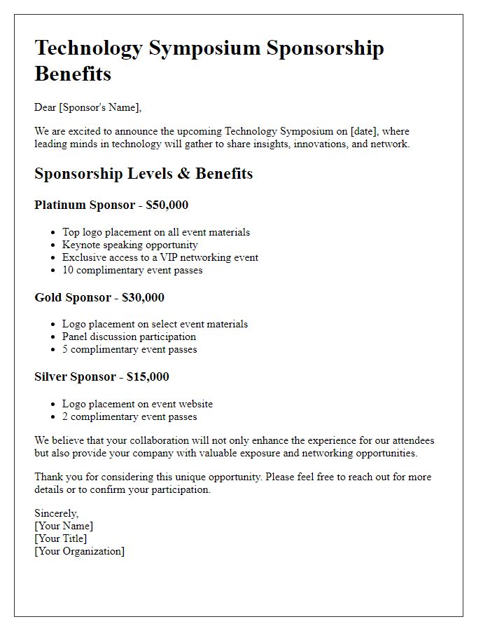 Letter template of technology symposium sponsorship benefits