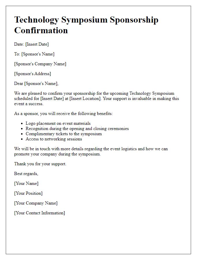 Letter template of technology symposium sponsorship confirmation