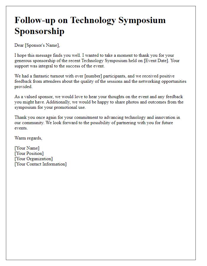 Letter template of technology symposium sponsorship follow-up