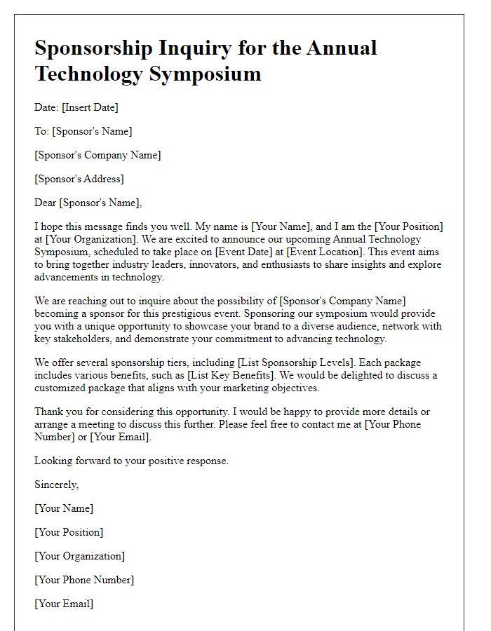 Letter template of technology symposium sponsorship inquiry