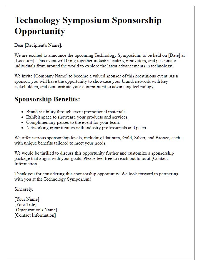 Letter template of technology symposium sponsorship opportunity