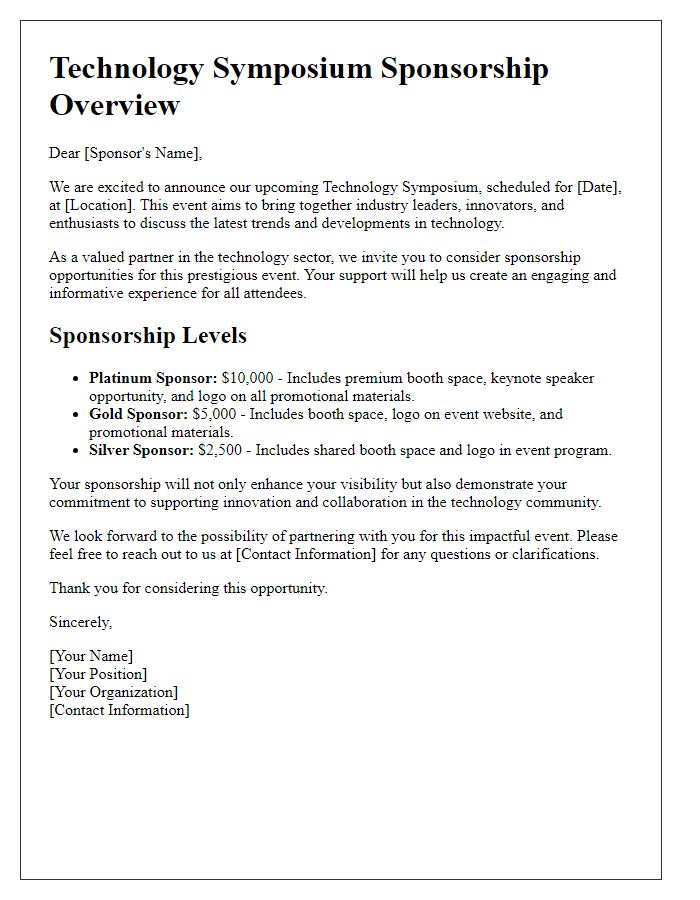 Letter template of technology symposium sponsorship overview