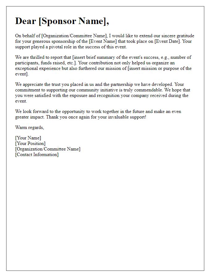 Letter template of cycling event sponsor appreciation acknowledgment.