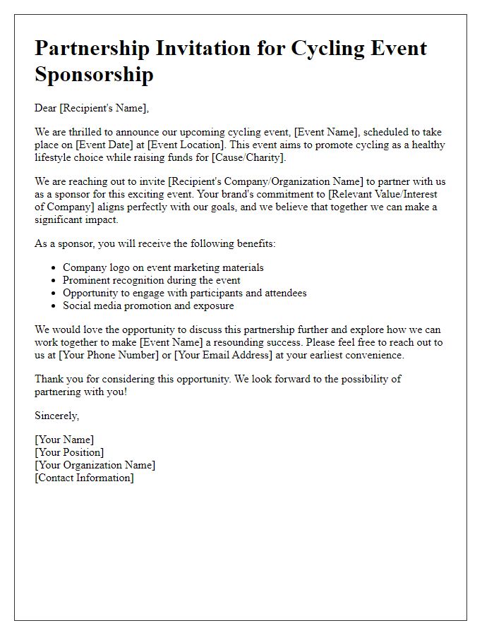 Letter template of partnership invitation for cycling event sponsorship.