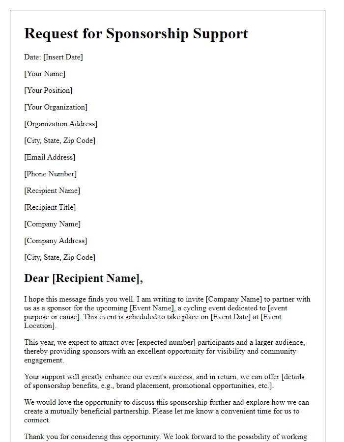 Letter template of request for cycling event sponsorship support.