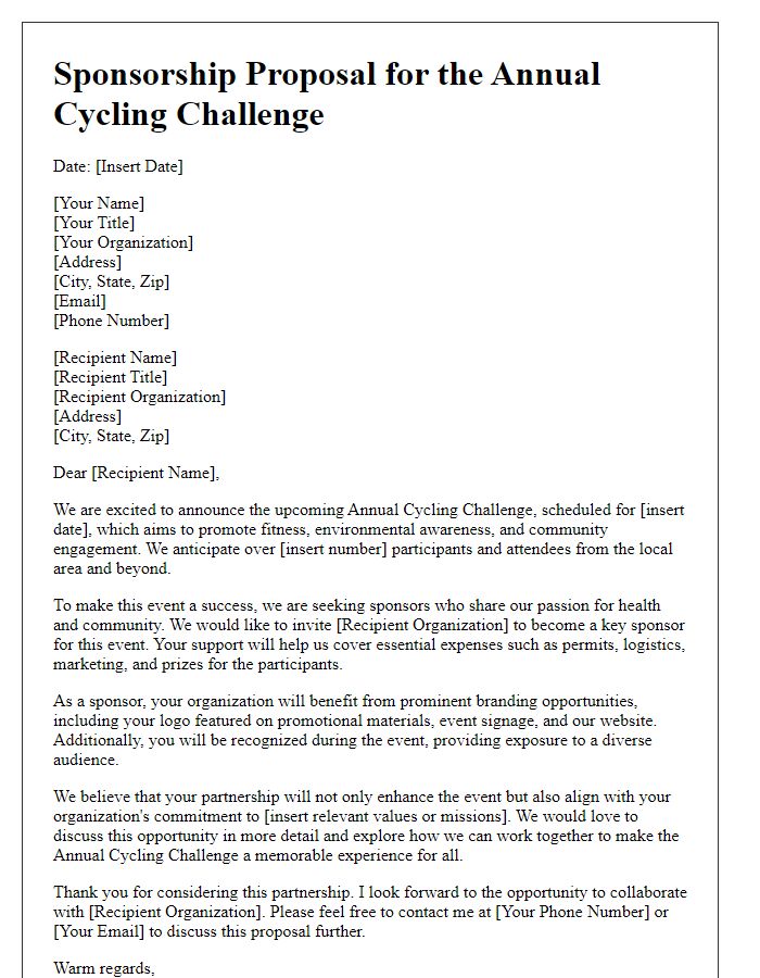 Letter template of sponsorship proposal for cycling event.