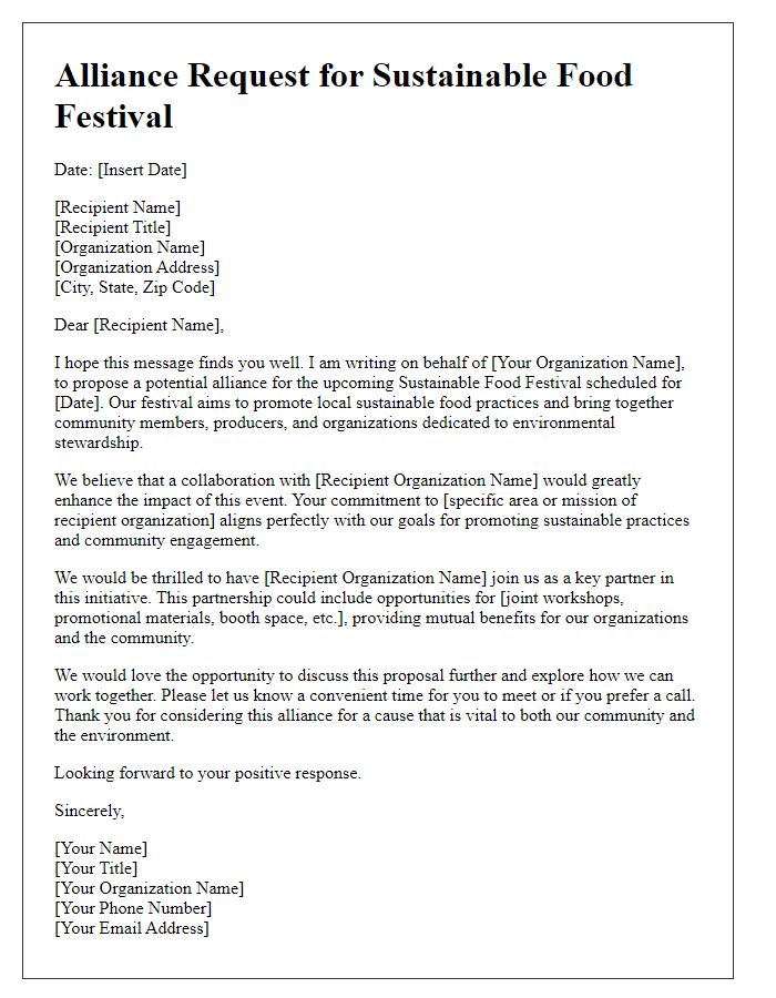 Letter template of alliance request for sustainable food festival