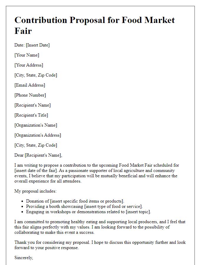 Letter template of contribution proposal for food market fair