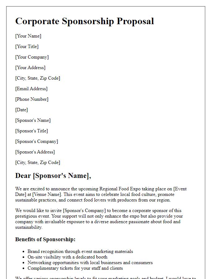 Letter template of corporate sponsorship for regional food expo