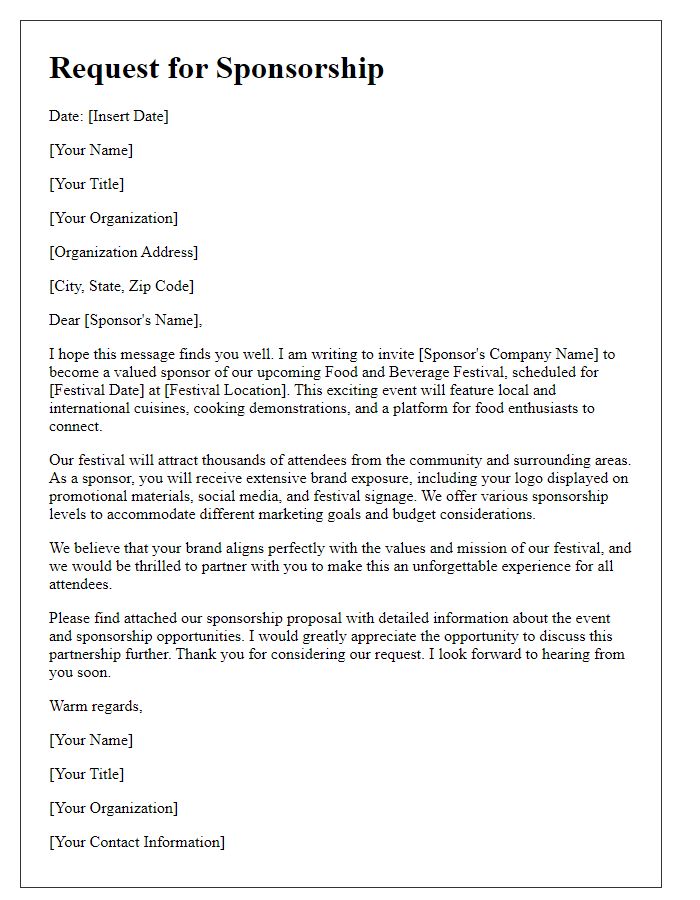 Letter template of sponsor request for food and beverage festival