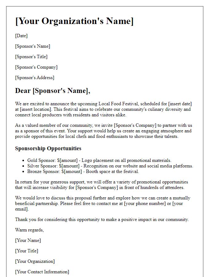 Letter template of sponsorship proposal for local food festival