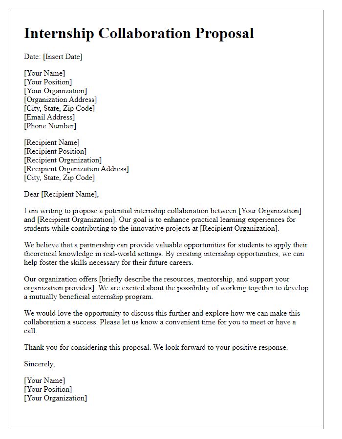 Letter template of internship collaboration proposal