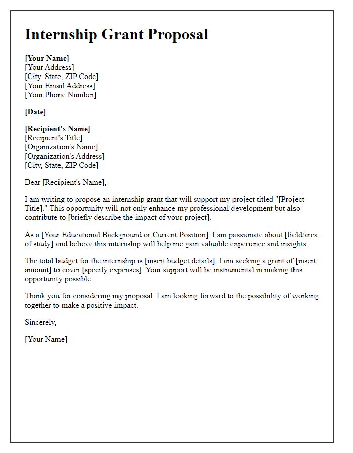 Letter template of internship grant proposal