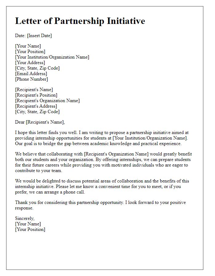 Letter template of internship partnership initiative