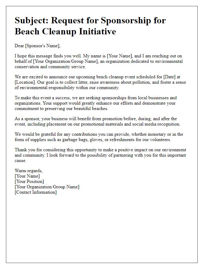 Letter template of appeal for beach cleanup sponsorship