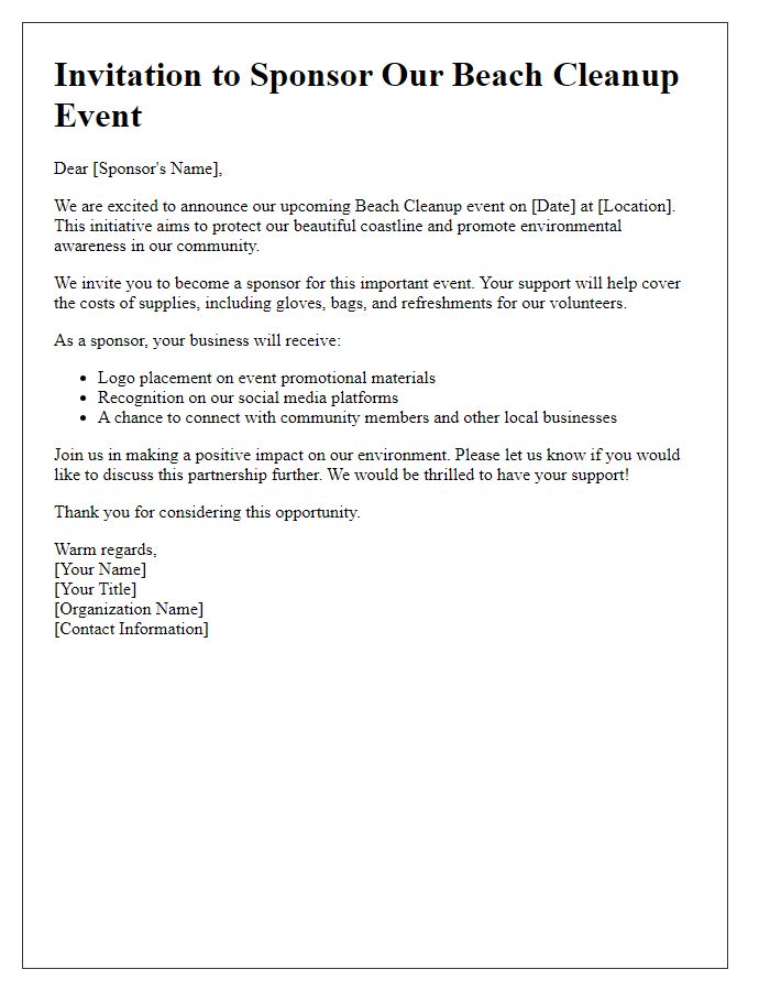 Letter template of invitation for beach cleanup sponsorship