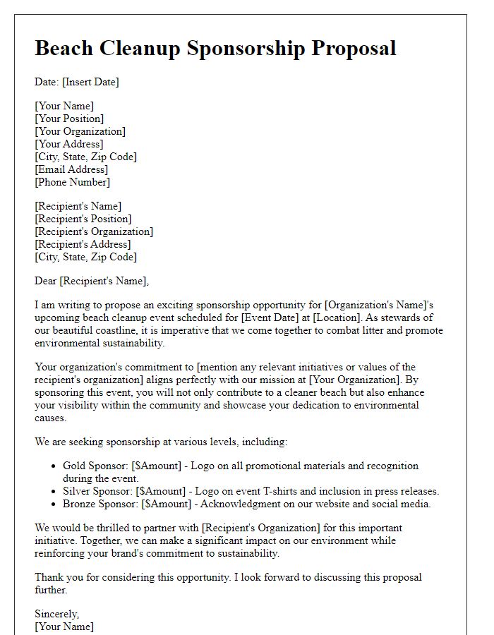 Letter template of proposal for beach cleanup sponsorship