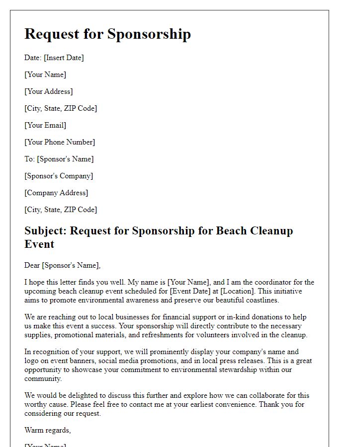 Letter template of request for beach cleanup sponsorship