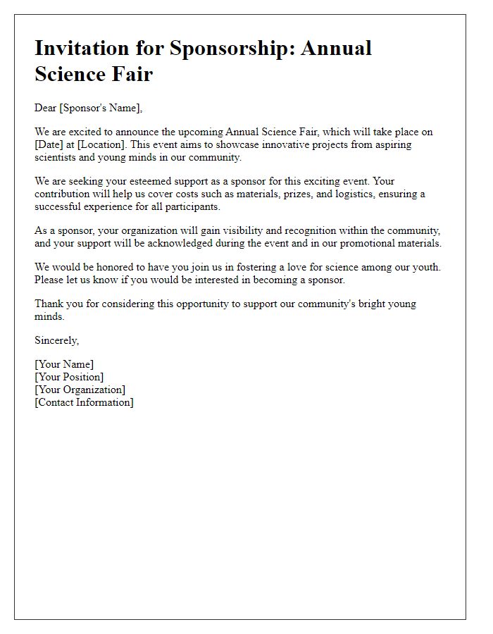 Letter template of invitation for science fair sponsorship