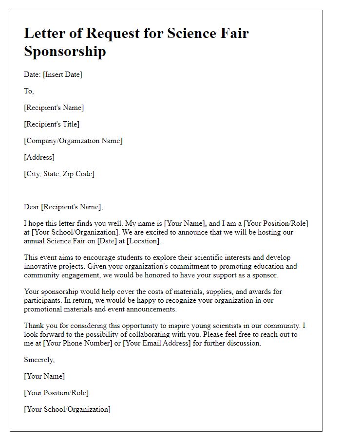 Letter template of request for science fair sponsorship