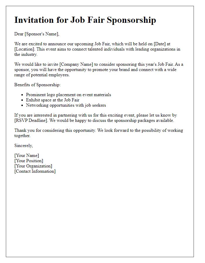 Letter template of Invitation for Job Fair Sponsorship