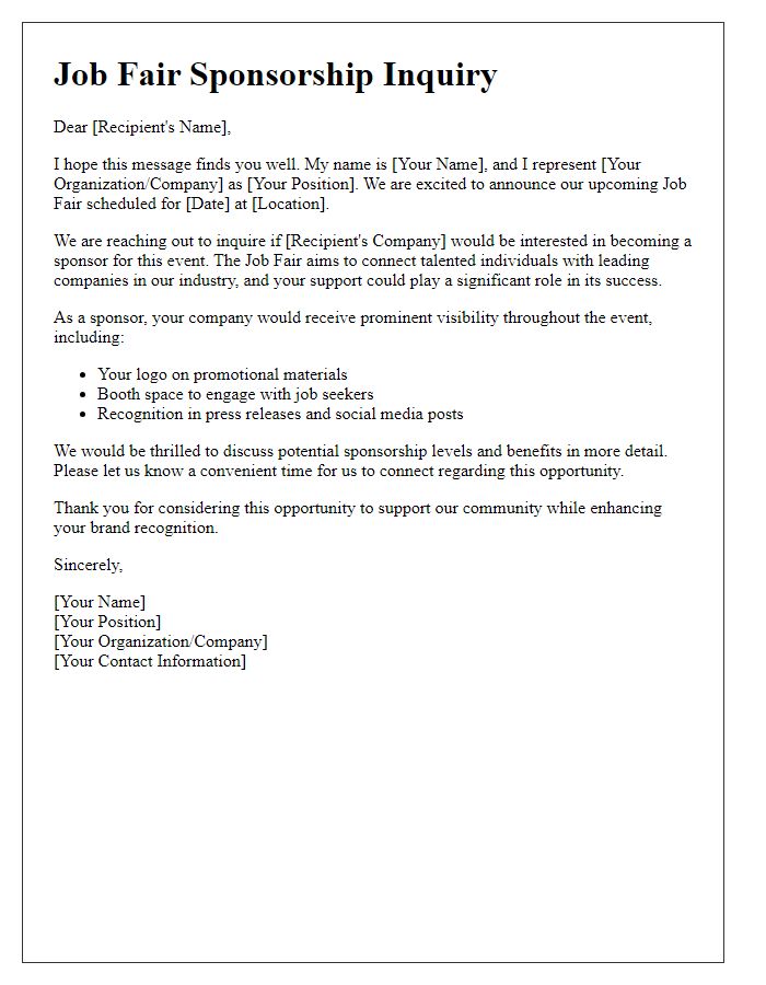 Letter template of Job Fair Sponsorship Inquiry