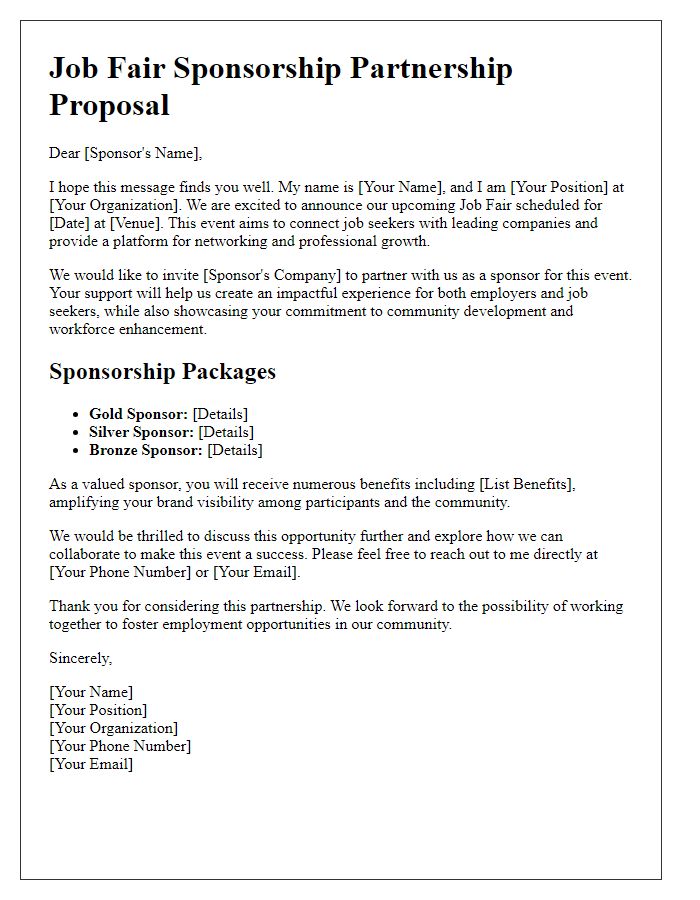 Letter template of Job Fair Sponsorship Partnership