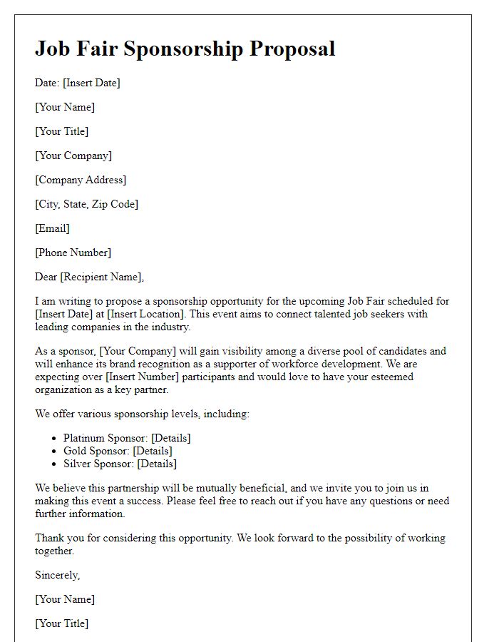 Letter template of Proposal for Job Fair Sponsorship