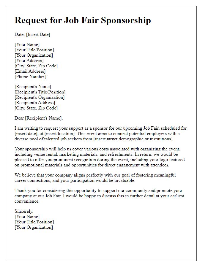 Letter template of Request for Job Fair Sponsorship