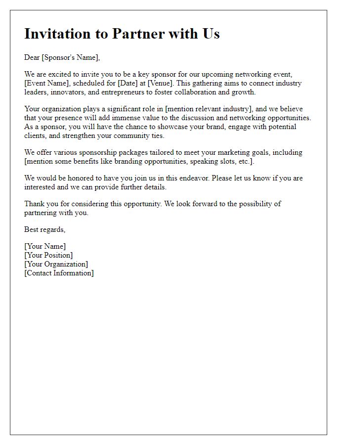 Letter template of invitation for potential sponsors to a networking event