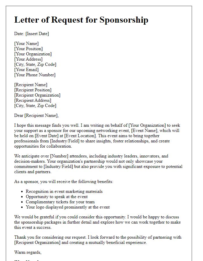 Letter template of request for networking event sponsorship