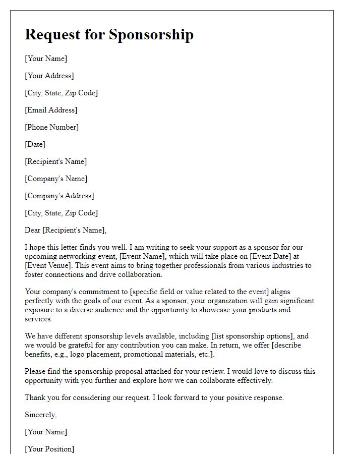 Letter template of sponsorship application for networking event