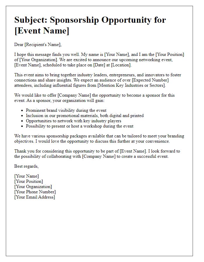 Letter template of sponsorship pitch for networking event