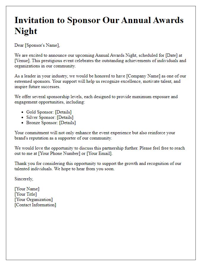 Letter template of event sponsorship invitation for awards night.