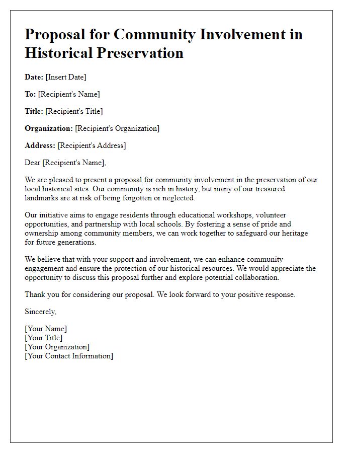 Letter template of proposal for community involvement in historical preservation