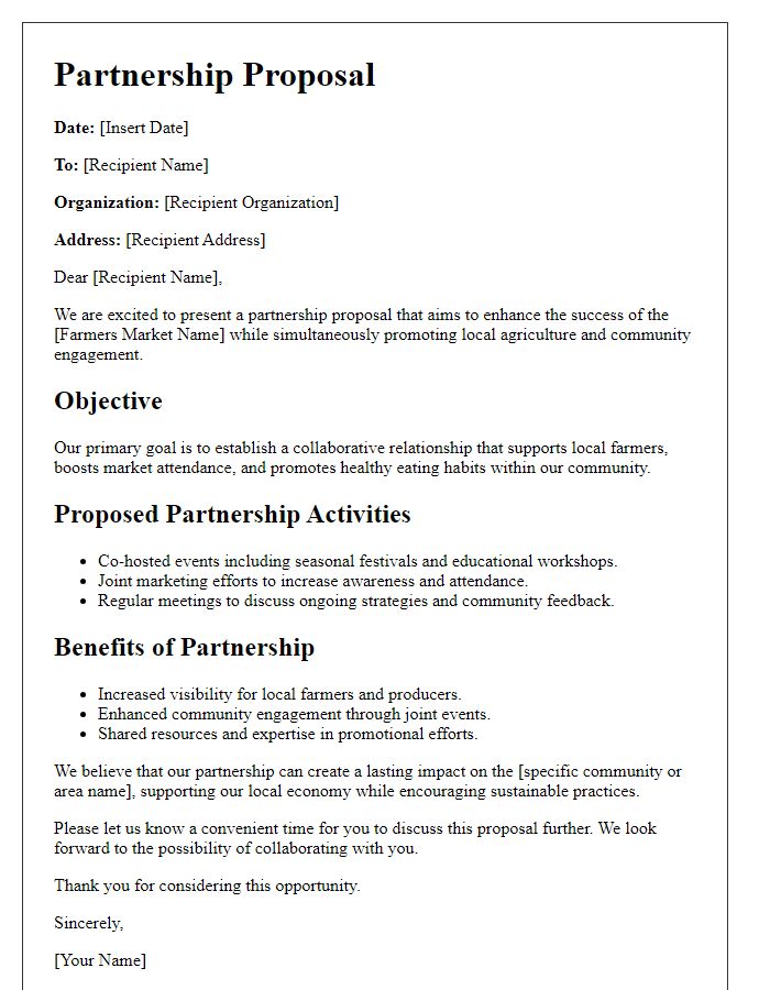 Letter template of partnership proposal for farmers market