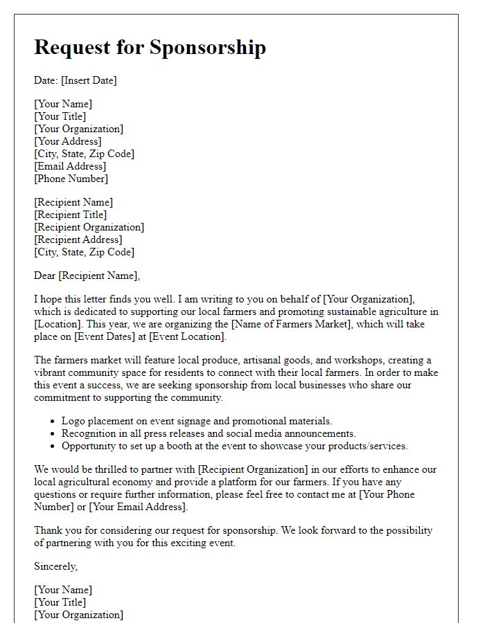 Letter template of sponsorship request for local farmers market