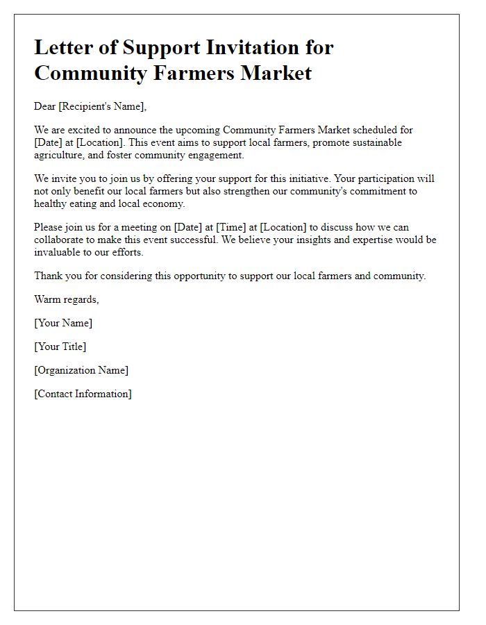 Letter template of support invitation for community farmers market